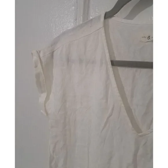 Lou & Grey Womens Small LAGENLOOK Beachy Midi Dress Ivory 100% Linen Pockets - Picture 2 of 9